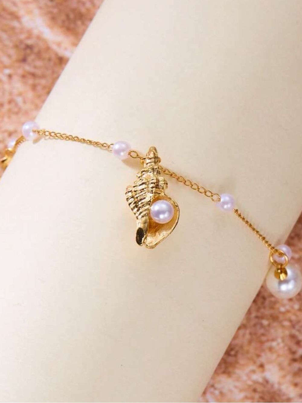 Seashell & Pearl Anklet S1491 - Picture 3 of 4